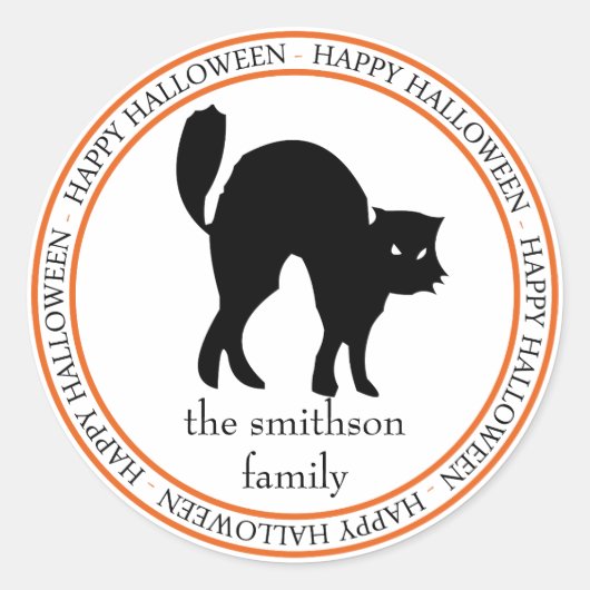 Happy Halloween Scaredy Cat (zwart/Oranje) Ronde Sticker (Voorkant)
