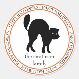 Happy Halloween Scaredy Cat (zwart/Oranje) Ronde Sticker