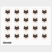 Happy Halloween Scary Black Cat Face Ronde Sticker (Vel)
