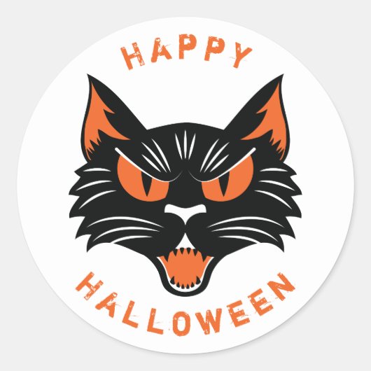 Happy Halloween Scary Black Cat Face Ronde Sticker (Voorkant)