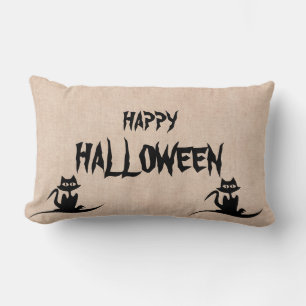 Happy Halloween Scary Cat Burlap Throw Kussen