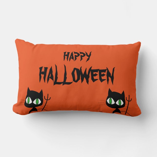 Happy Halloween Scary Cat Oranje Throw Kussen (Voorkant)