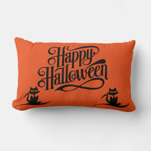 Happy Halloween Scary Cat Oranje Throw Kussen