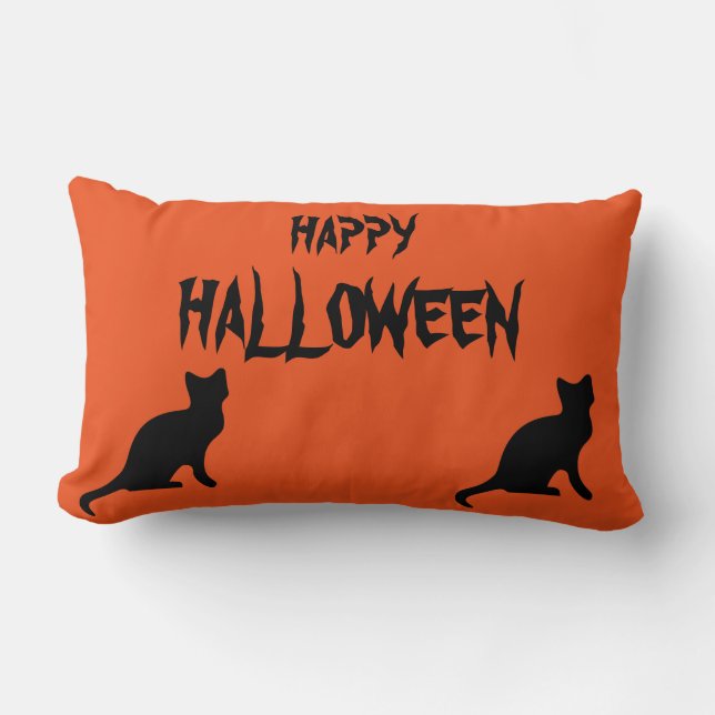 Happy Halloween Scary Cat Oranje Throw Kussen (Voorkant)