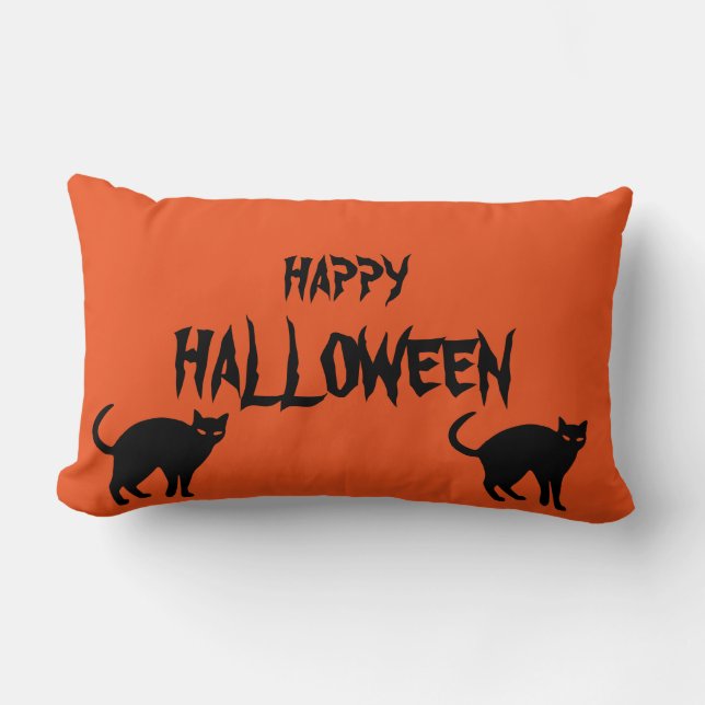Happy Halloween Scary Cat Oranje Throw Kussen (Voorkant)