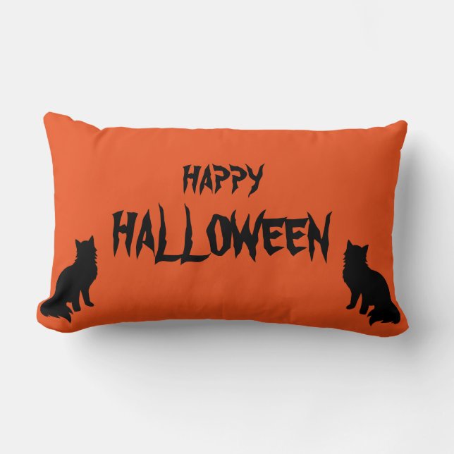 Happy Halloween Scary Cat Oranje Throw Kussen (Voorkant)