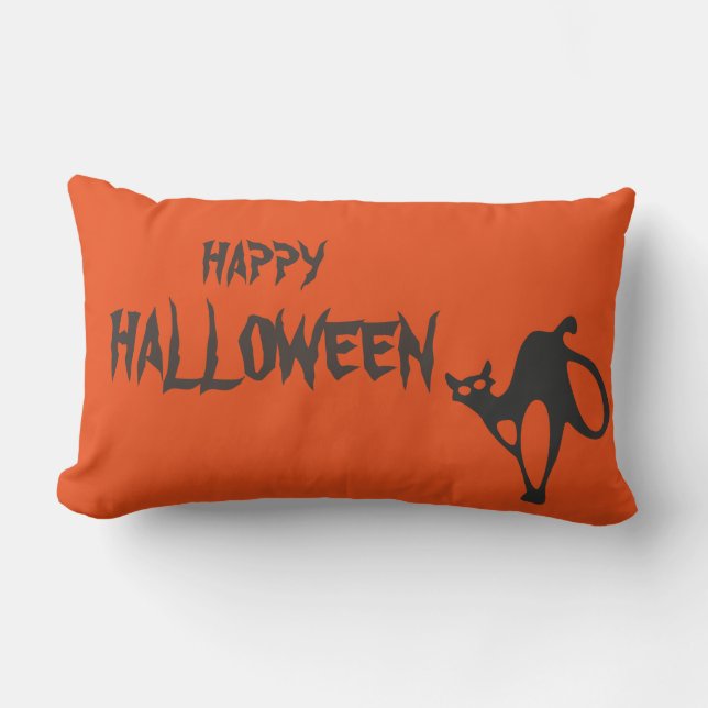 Happy Halloween Scary Cat Oranje Throw Kussen (Voorkant)