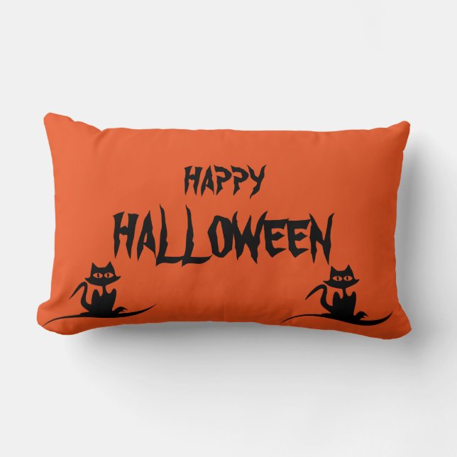 Happy Halloween Scary Cat Oranje Throw Kussen (Voorkant)