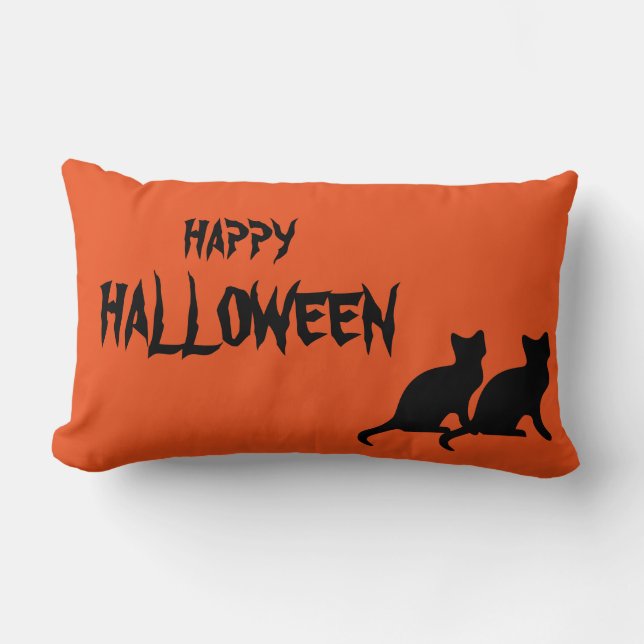 Happy Halloween Scary Cat Oranje Throw Kussen (Voorkant)