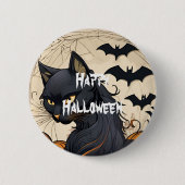 Happy Halloween Scary Cat Ronde Button 5,7 Cm (Voorkant)