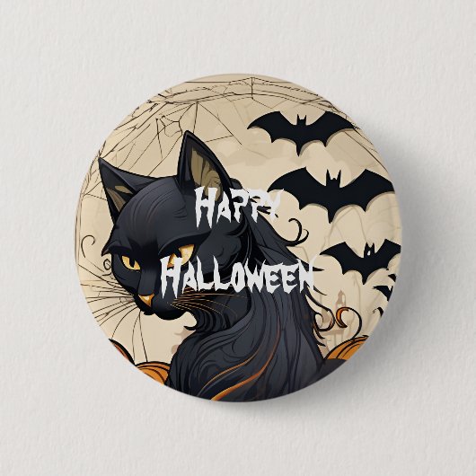Happy Halloween Scary Cat Ronde Button 5,7 Cm (Voorkant)
