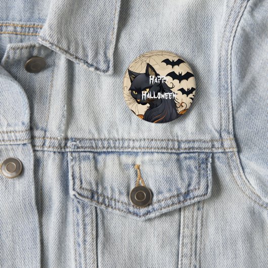 Happy Halloween Scary Cat Ronde Button 5,7 Cm (In situ)