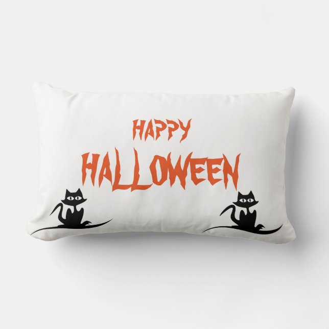 Happy Halloween Scary Cat white Throw Kussen (Voorkant)
