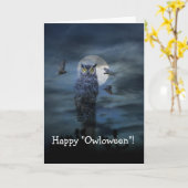 Happy Halloween Scary Owl Kaart (Gele Bloem)