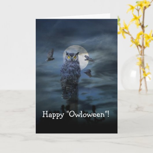 Happy Halloween Scary Owl Kaart (Gele Bloem)