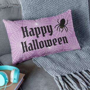 Happy Halloween Scary Paars met Black Spider Kussen