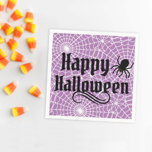 Happy Halloween Scary Paarse Zwarte Spin Servet