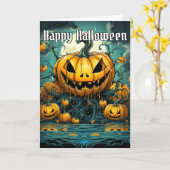 Happy Halloween Scary Pumpkin Design Kaart (Gele Bloem)