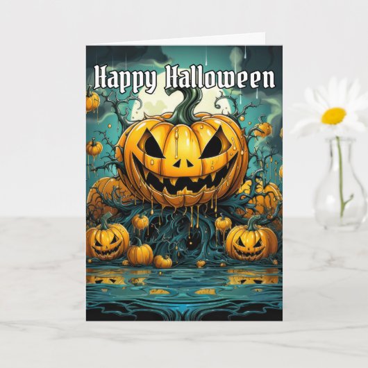 Happy Halloween Scary Pumpkin Design Kaart (Kleine Plant)