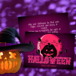 Happy Halloween Scary Pumpkin en Paarse Roze Maan Kaart