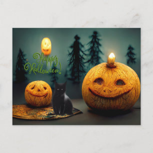 Happy Halloween Scary Pumpkins and Black Cat Briefkaart