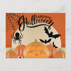 Happy Halloween Scary Pumpkins, Bats and Spider Briefkaart