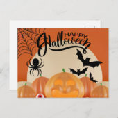 Happy Halloween Scary Pumpkins, Bats and Spider Briefkaart (Voorkant / Achterkant)