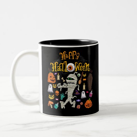 Happy Halloween Scary Retro Tweekleurige Koffiemok (Links)