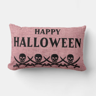 Happy Halloween Scary Skull Burlap Throw Kussen