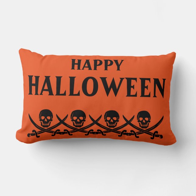 Happy Halloween Scary Skull Oranje Throw Kussen (Voorkant)
