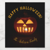 Happy Halloween Scary Spooky Oranje Pompoen Wijn Etiket (Enkel label)