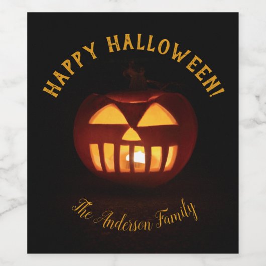 Happy Halloween Scary Spooky Oranje Pompoen Wijn Etiket (Enkel label)