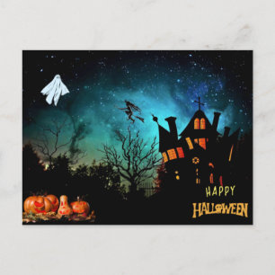 Happy Halloween Scary Witch, Ghost en Pumpkins Briefkaart