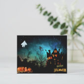 Happy Halloween Scary Witch, Ghost en Pumpkins Briefkaart (Staand voorkant)