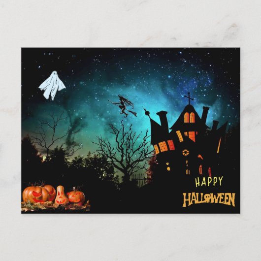 Happy Halloween Scary Witch, Ghost en Pumpkins Briefkaart (Voorkant)
