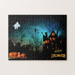 Happy Halloween Scary Witch, Ghost en Pumpkins Legpuzzel