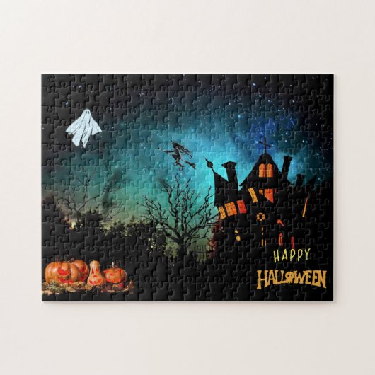 Happy Halloween Scary Witch, Ghost en Pumpkins Legpuzzel (Horizontaal)