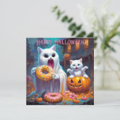 Happy Halloween -Schattig Kitten en Spook eten Don (Staand voorkant)