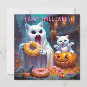 Happy Halloween -Schattig Kitten en Spook eten Don
