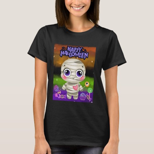 Happy Halloween Schattige Big Eye Mummy Love Snoep T-shirt (Voorkant)
