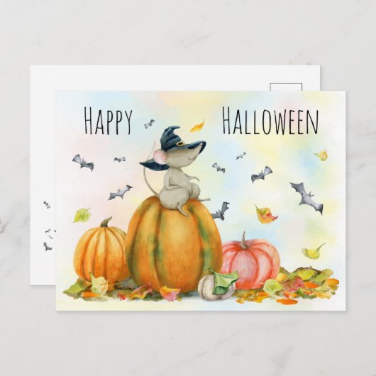 Happy Halloween Schattige Cartoon Heks Mouse Brief Briefkaart (Voorkant / Achterkant)
