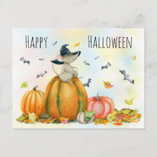 Happy Halloween Schattige Cartoon Heks Mouse Brief Briefkaart