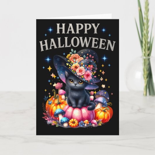 Happy Halloween Schattige Cat Greetings Kaart (Voorkant)