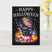 Happy Halloween Schattige Cat Greetings Kaart (Gele Bloem)