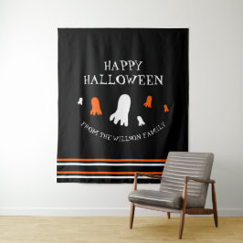 Happy Halloween Schattige Geesten Sinaasappel, Zwa Wandkleed