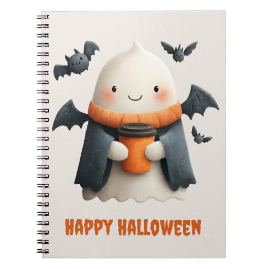 Happy Halloween Schattige Ghost Design Notitieboek (Voorkant)