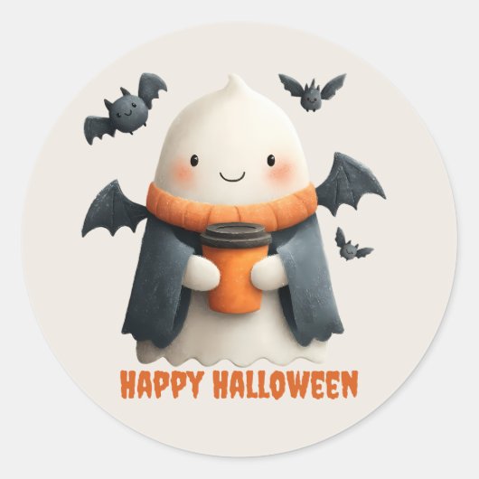 Happy Halloween Schattige Ghost Design Ronde Sticker (Voorkant)