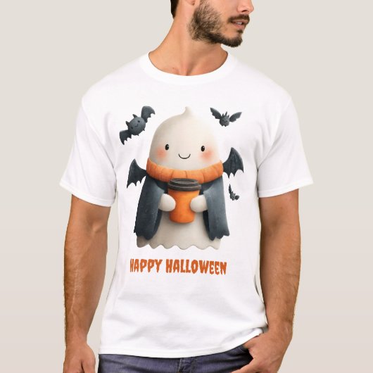 Happy Halloween Schattige Ghost Design T-shirt (Voorkant)