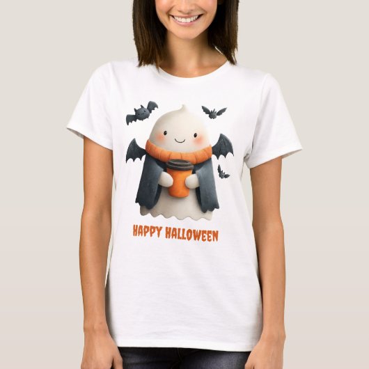 Happy Halloween Schattige Ghost Design T-shirt (Voorkant)