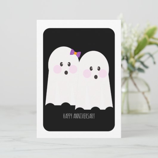 Happy Halloween Schattige Ghost Jubileum Kaart (Staand voorkant)